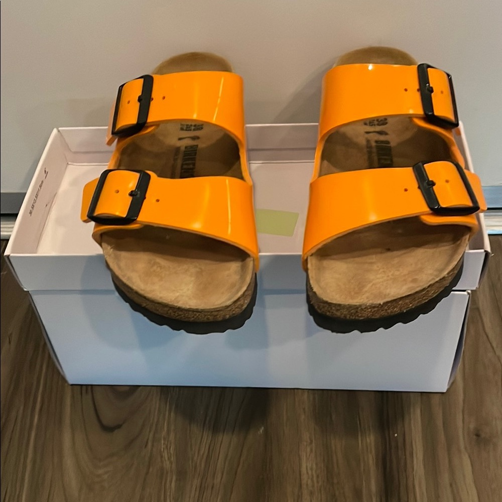 Birkenstock Orange Sandals with Cork Footbed and EVA Sole
